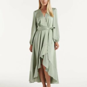 Forever New Women's Susanna High-Low Dress in Sage, Size 16 Main/Polyester