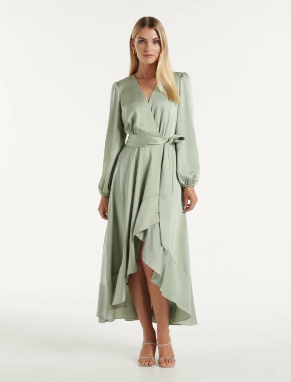 Forever New Women's Susanna High-Low Dress in Sage, Size 16 Main/Polyester