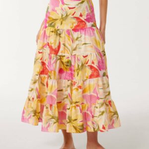 Forever New Women's Tilly Tiered Midi Skirt in Capella Co-ord, Size 6 Main/Cotton