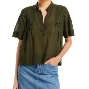 Frame Pleated Flutter Sleeve Top