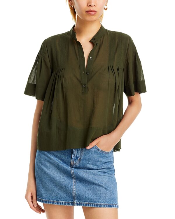 Frame Pleated Flutter Sleeve Top