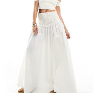 Free People embroidered panel maxi skirt in ecru-White