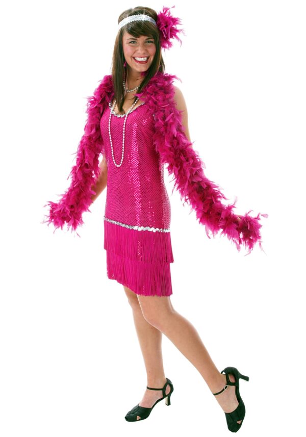 Fringe Fuchsia Flapper Dress Fancy Dress Costume