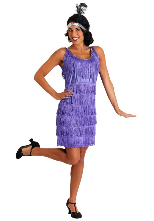 Fringe Purple Flapper Fancy Dress Costume