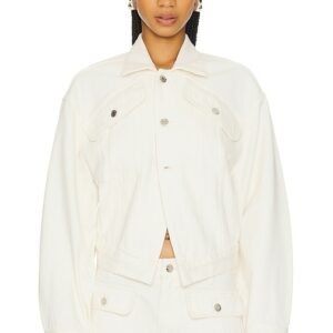 GRLFRND Amelia Oversized Cinched Waist Jacket in Beige. Size L, M, S, XS, XXS.