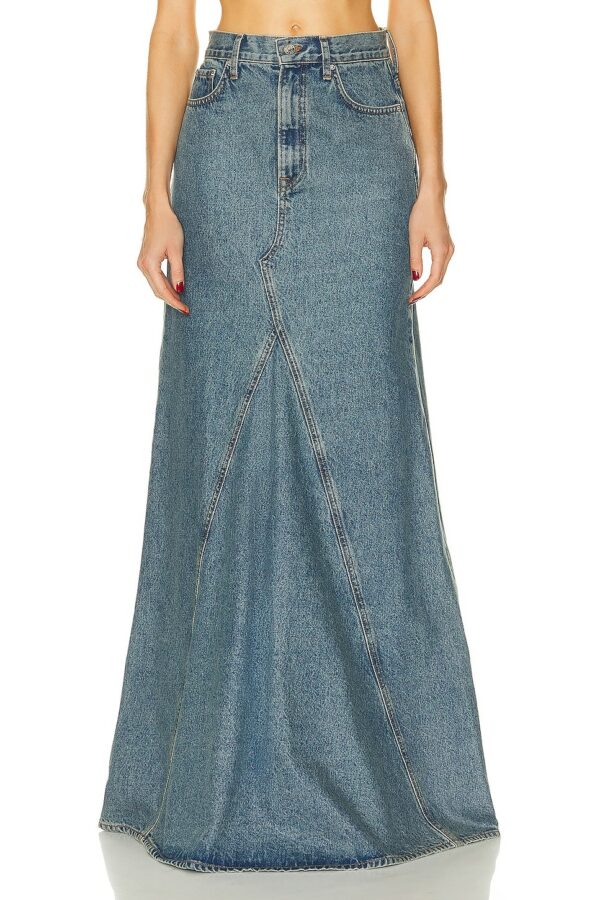 GRLFRND Fiona Godet Maxi Skirt in Inwood Hill - Blue. Size 24 (also in 23, 25).