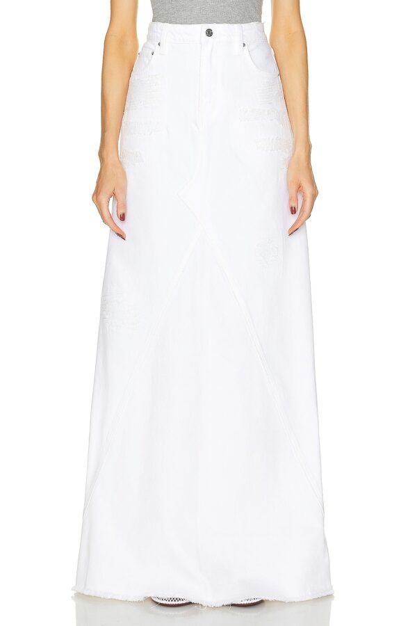 GRLFRND Fiona Godet Maxi Skirt in White Rip - White. Size 29 (also in 23, 24, 25, 26, 27, 28, 30, 31).