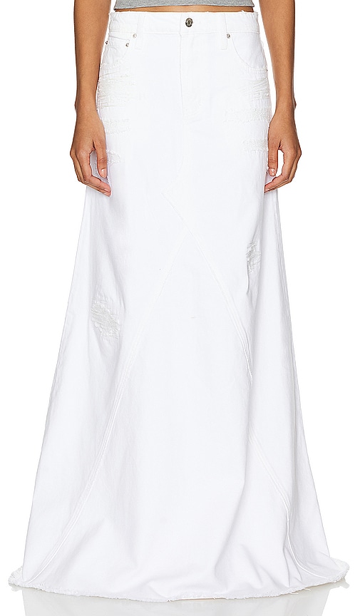 GRLFRND Fiona Godet Maxi Skirt in White. Size 23, 24, 25, 26, 27, 28, 29, 30.