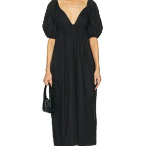 Ganni Babydoll Long Dress in Black - Black. Size 34 (also in 32).