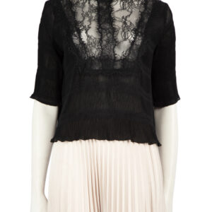 Ganni Black Pleated Lace Panel Top