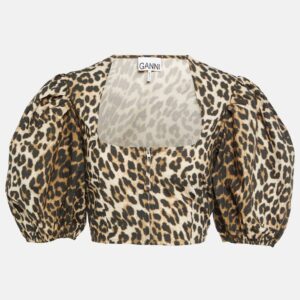 Ganni Leopard-printed cotton crop top