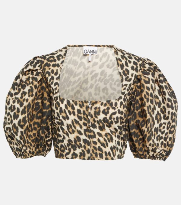 Ganni Leopard-printed cotton crop top