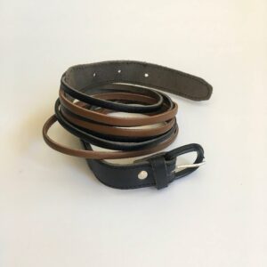 Genuine Leather Layered Belt, Skinny Belt For Women, Black Brown Striped Waist Cincher, Tiny Narrow Cinch