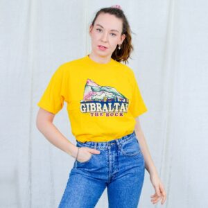 Gibraltar Tshirt Yellow Top Printed The Rock Vintage Short Sleeve M Medium