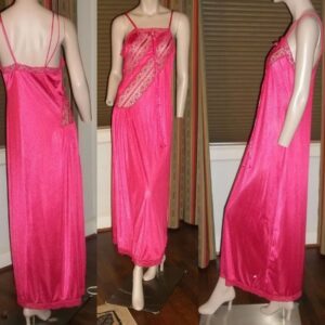 Gilead Long Nightgown Negligee Diagonal Lace Bodice Double Spaghetti Strap Small