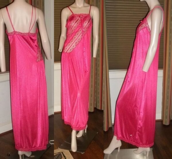 Gilead Long Nightgown Negligee Diagonal Lace Bodice Double Spaghetti Strap Small