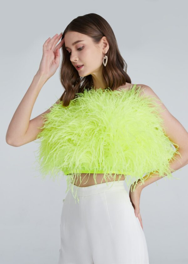 Gina Neon Green Feathers Top, Cocktail Dress For Women, Graduation Gift, Personalized Gift, Strapless Crop Top