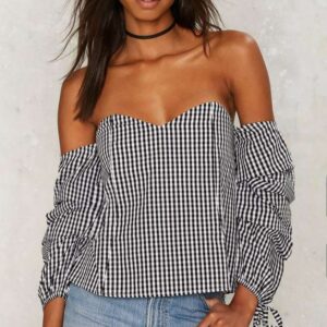 Gingham Sweetheart - Cold Shoulder Ruffled Sleeves Top Small Nwot