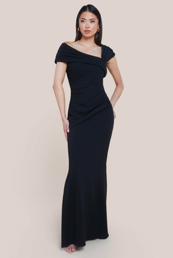 Goddiva One Shoulder Evening Maxi Dress - Black