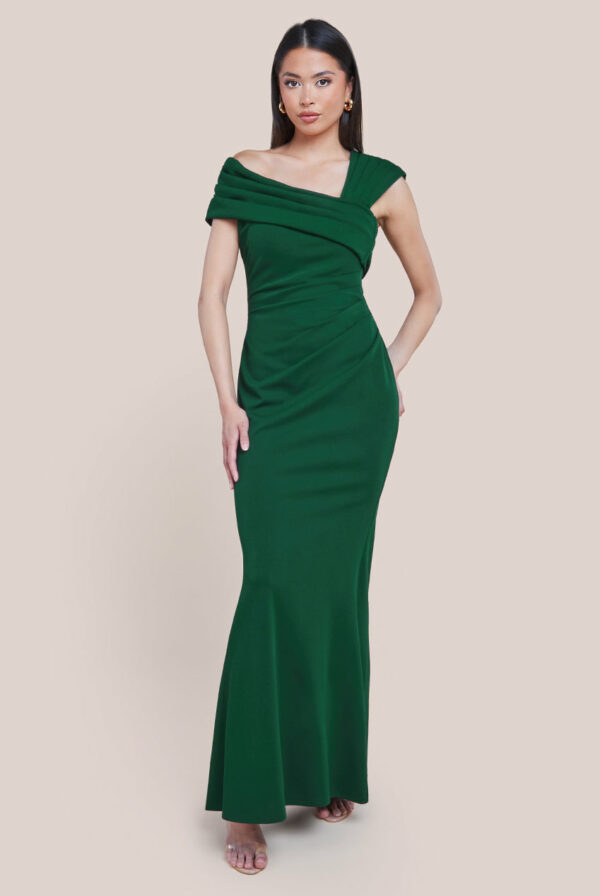 Goddiva One Shoulder Evening Maxi Dress - Emerald Green