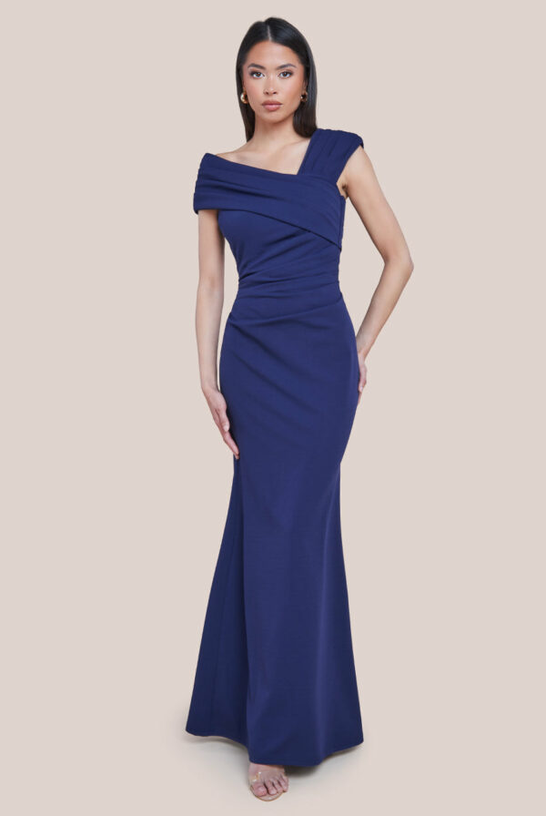 Goddiva One Shoulder Evening Maxi Dress - Navy