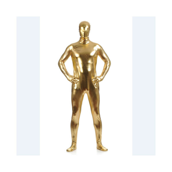 (Gold, M(Tag M=US XS)) Turtleneck Unitard Man Spandex Bodysuit Skin Tight Suit Party Cosplay Costume