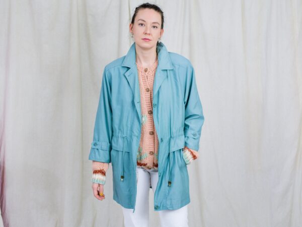 Golden Gate Windbreaker Blue Parka 80S Vintage Jacket Spring Padded Shoulders Women Xl