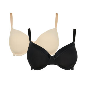 Gorgeous Womens/Ladies Matte T-Shirt Bra (Pack of 2) (34F) (Black/Nude)