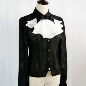 Gothic Lolita Blouses Long Sleeve Chiffon Two Tone Pleated Turndown Collar Black Lolita Top