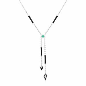 Grand Deco Enamel & Emerald Negligee Necklace in 9ct White Gold