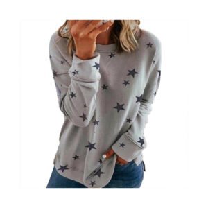 (Gray, 5XL) Women Casual Tunic Crew Neck Long Sleeve T Shirt Loose Star Print Tee Top Blouse