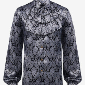 Gray Vintage Top Renaissance Pleated Floral Print Long Sleeves Polyester Polyester Fiber Shirt Retro Costumes For Man