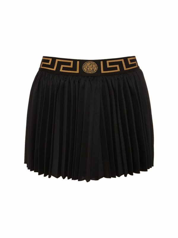 Greca Logo Pleated Jersey Mini Skirt