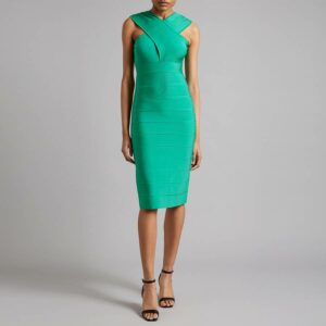 Green Draped Cross Neck Bandage Dress