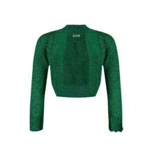 (Green, XL 16-18) Womens Lurex Bolero Shrug Long Sleeve Shiny Knitted Top Cardigan Crop Short UK