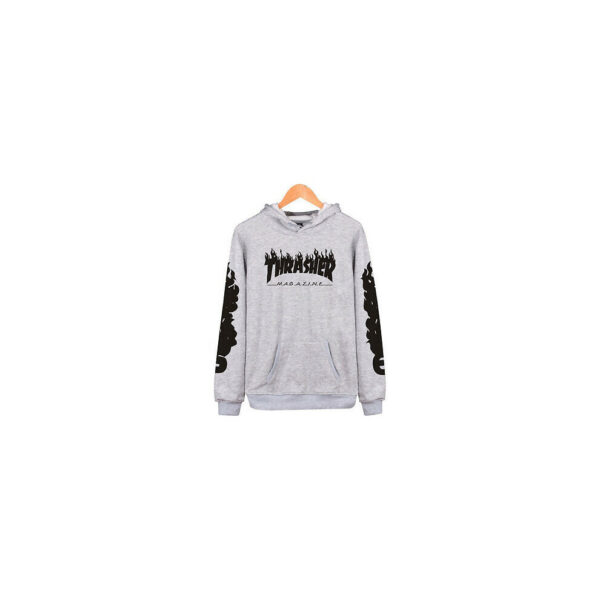 (Grey Black, M) Men Women Thsher Hip-Hop Skateboard Sweatshirts Pullover Coat Hoodie Sweater