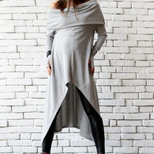 Grey Tunic /Cyberpunk Clothing /Asymmetric Top /streetwear /Cold Shoulder /Darkwear /Futuristic /Thumb Hole Sleeve Mett0056