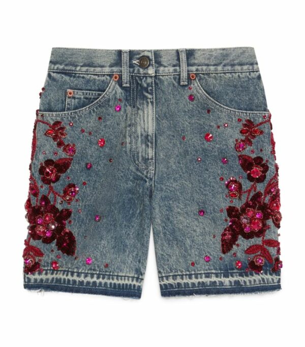 Gucci Embellished Denim Shorts