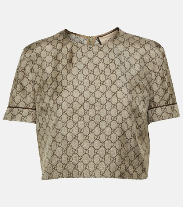 Gucci GG printed silk twill crop top