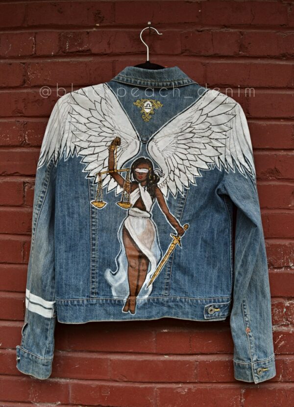 Hand Painted Custom Jean Jacket Zodiac Libra Denim For Women Astrology Vest