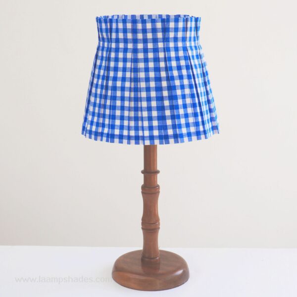 Handmade Box Pleat Blue Gingham Fabric Loose Lampshade Cover Skirt Table Or Ceiling Pendant