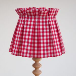 Handmade Box Pleat Red Gingham Fabric Loose Lampshade Cover Skirt Table Or Ceiling Pendant