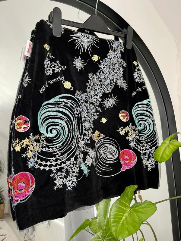 Handmade Galaxy Embroidered Tulle Black Velvet Skirt