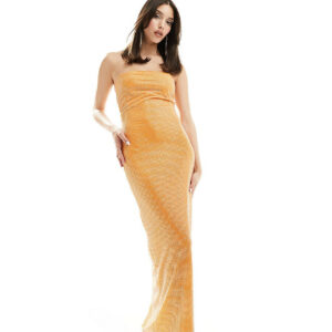 Heiress Beverly Hills exclusive premium all over diamante bodycon tube maxi dress in orange