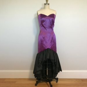 High-Low Strapless Prom Dress, 80S Floor-Length Purple & Black Ball Gown With Bow Ruffles, Ursula Of Little Mermaid Polyester Costume