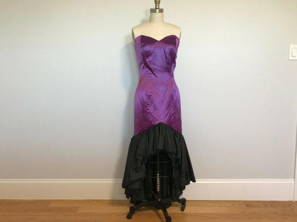 High-Low Strapless Prom Dress, 80S Floor-Length Purple & Black Ball Gown With Bow Ruffles, Ursula Of Little Mermaid Polyester Costume