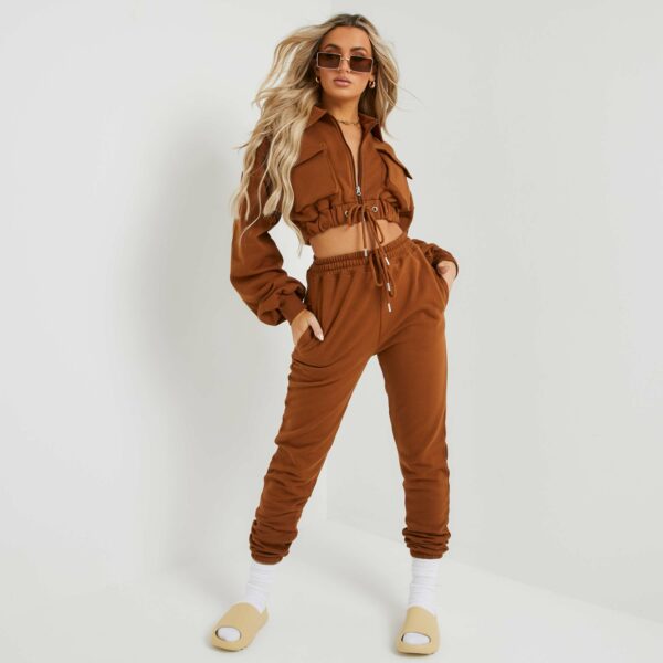 High Waist Drawstring Casual Joggers In Brown, Brown