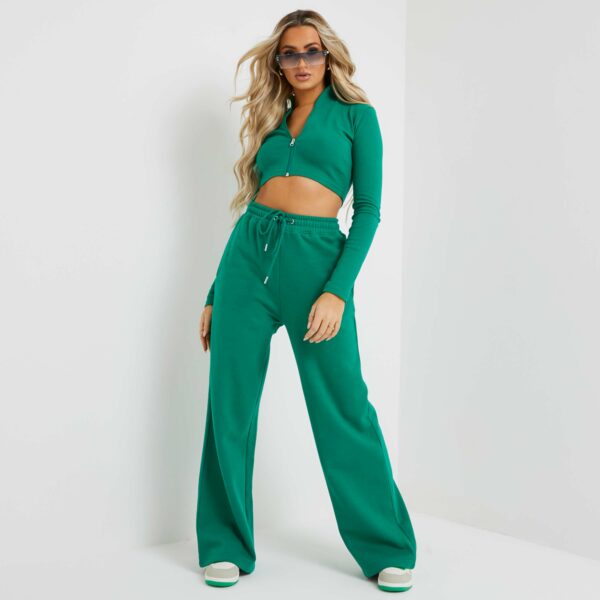 High Waist Wide Leg Casual Joggers In Green, Green