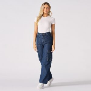 High Waisted Cargo Pants Blue Wash | Women Denim Jeans Wide Leg Fashion Y2K Vintage