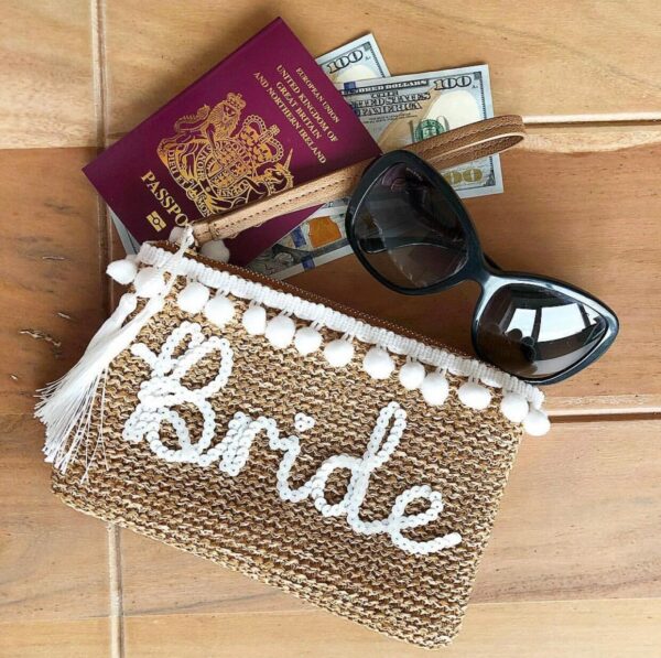 Honeymoon Bride Personalised Luxury Straw Clutch Bag